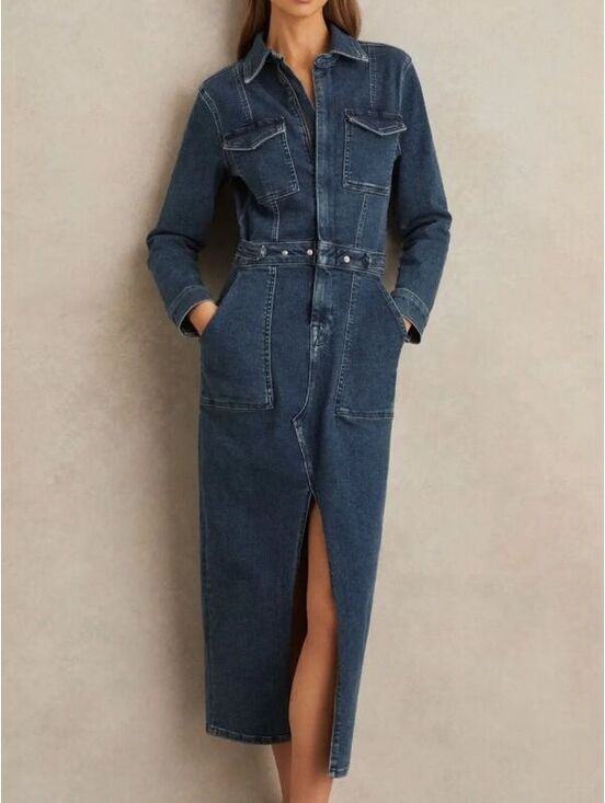Good American Dresses & Skirts - Good American Fit For Success Denim Midi Dress Size M Dark Wash Utility
